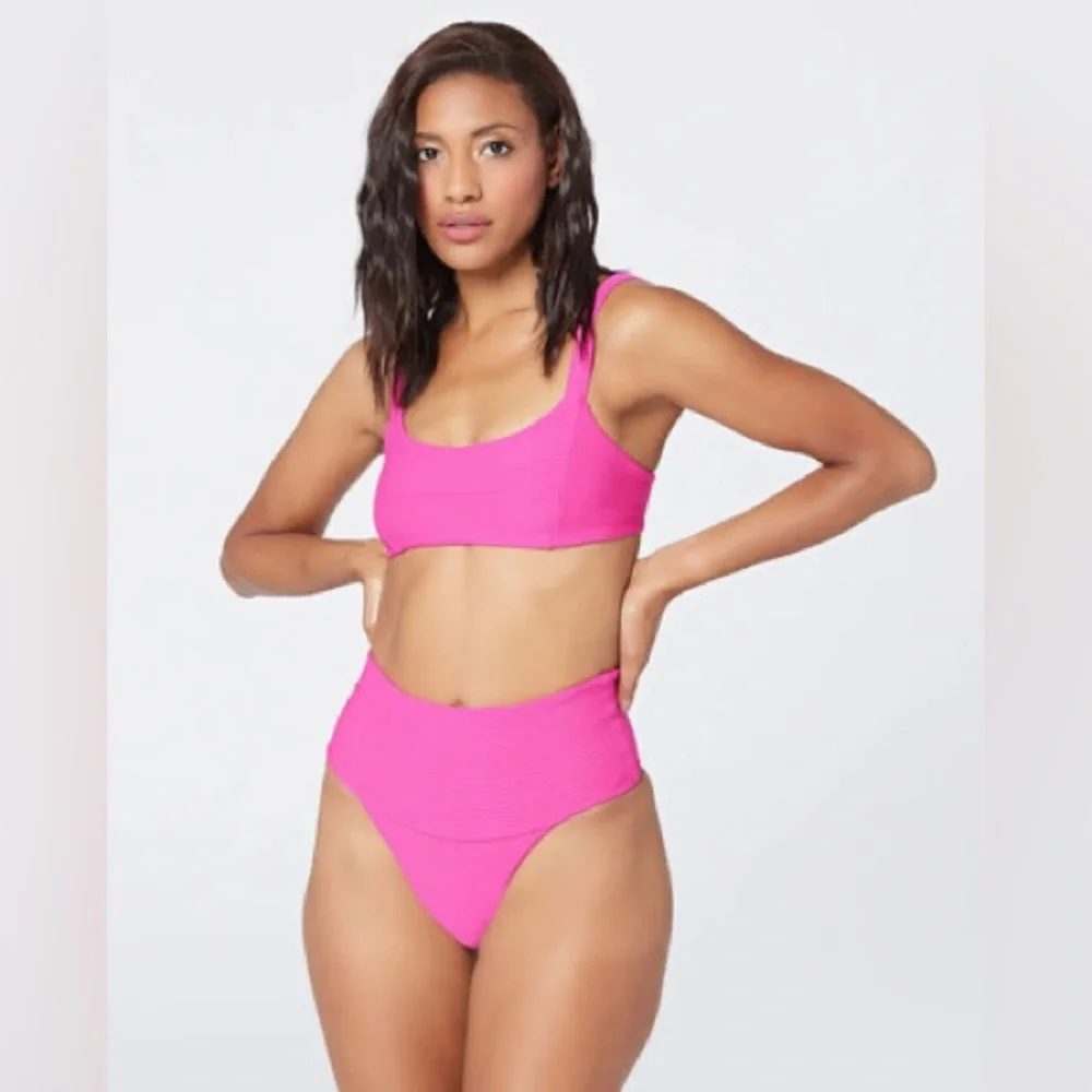 NWT L*SPACE Jess/Desi Ribbed Two-piece Bikini Set | bougainvillea pink | revolve